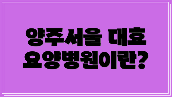 양주서울 대효 요양병원이란?