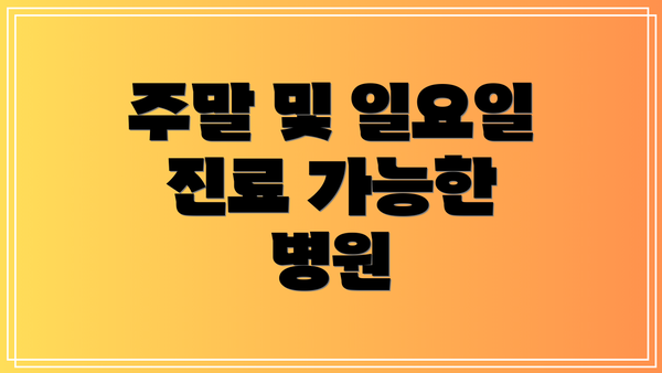 주말 및 일요일 진료 가능한 병원