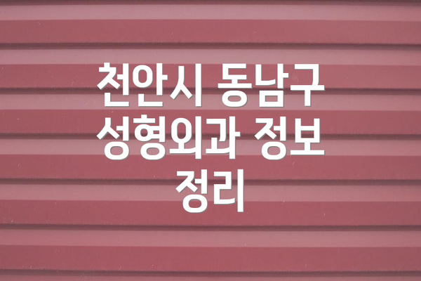 천안시 동남구 성형외과 정보 정리